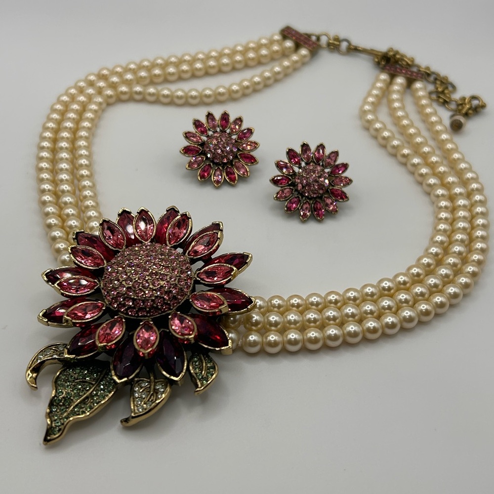 Heidi Daus Divine Miss Daisy swarovski crystal faux pearl necklace and earrings - Picture 6 of 12